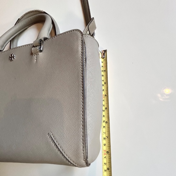 Tory Burch Handbag Gray Tan Logo Houlder Bag Purse Crossbody Medium size - Picture 6 of 16